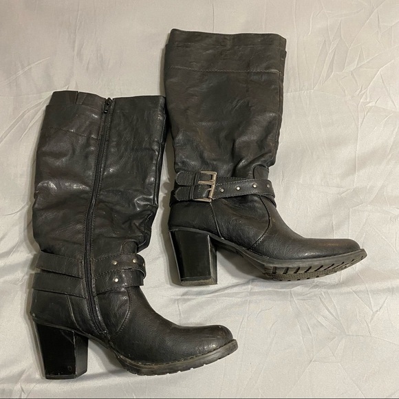 Kohl's Black Tall Boots w/ Block Heels & Buckles - Picture 2 of 4